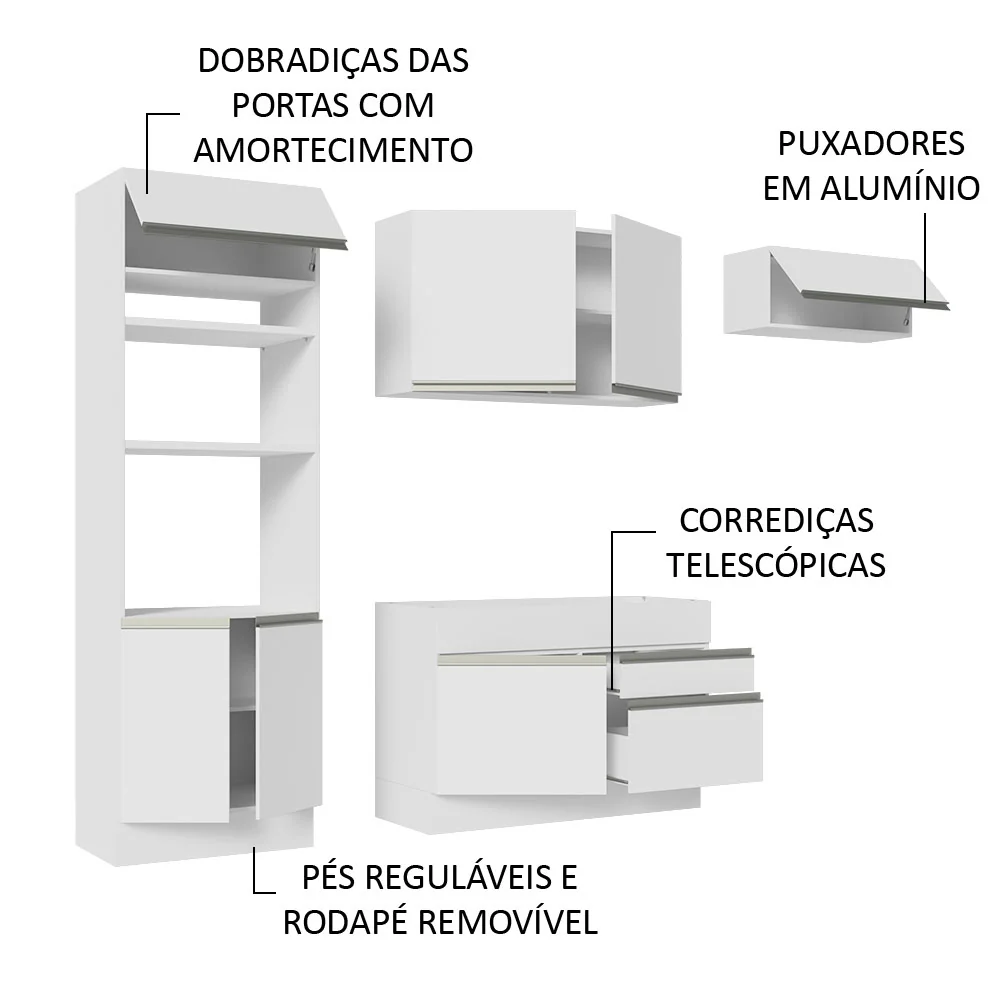 Armário de Cozinha Completa 270cm Branco Glamy Madesa 15 - Image 4