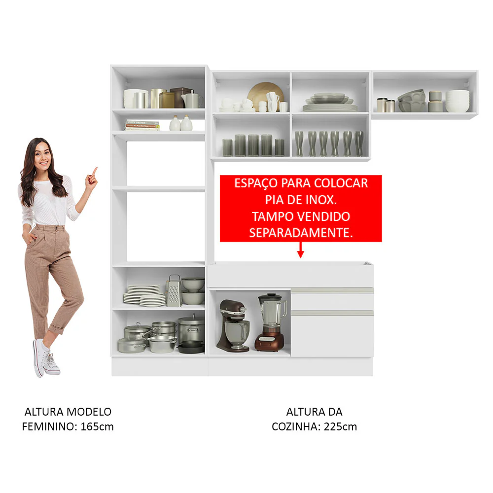 Armário de Cozinha Completa 270cm Branco Glamy Madesa 15 - Image 5