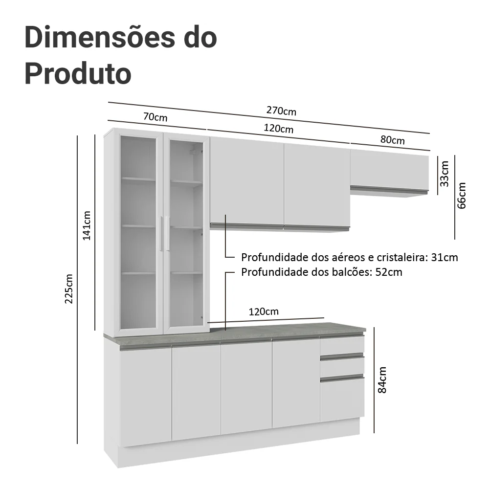 Armário de Cozinha Completa 270cm Branco Glamy Madesa 16 - Image 3