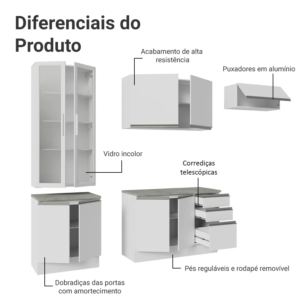 Armário de Cozinha Completa 270cm Branco Glamy Madesa 16 - Image 4