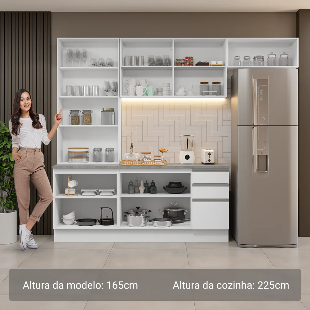Armário de Cozinha Completa 270cm Branco Glamy Madesa 16 - Image 5