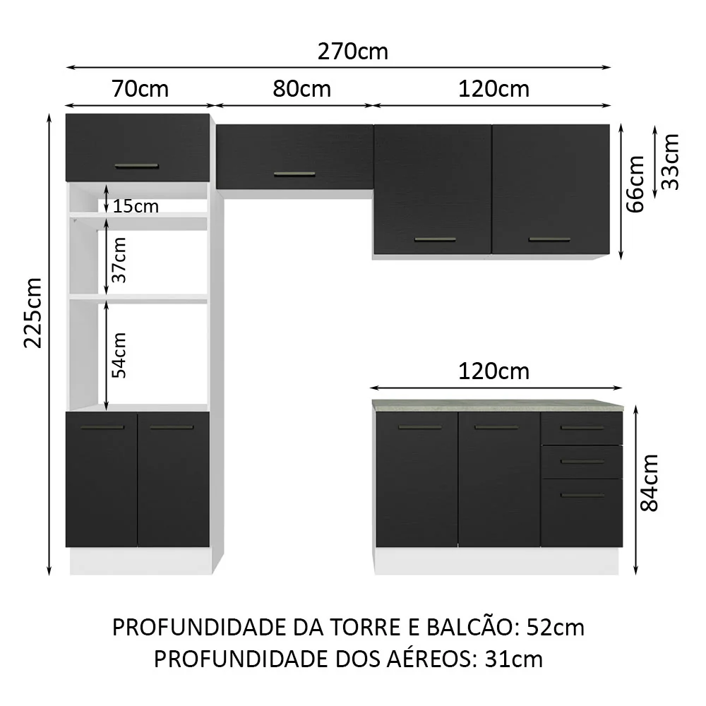 Armário de  Cozinha Completa 270cm Branco/Preto Agata Madesa 07 - Image 3