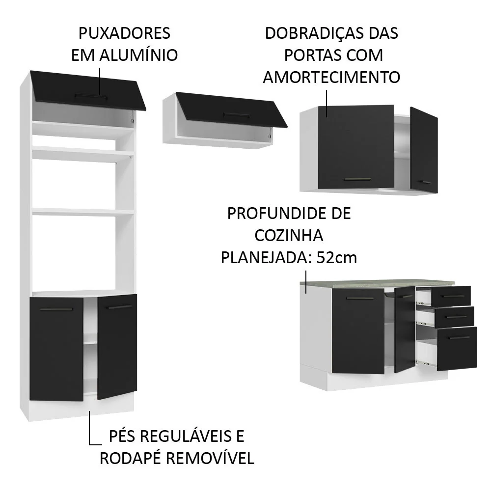 Armário de  Cozinha Completa 270cm Branco/Preto Agata Madesa 07 - Image 4