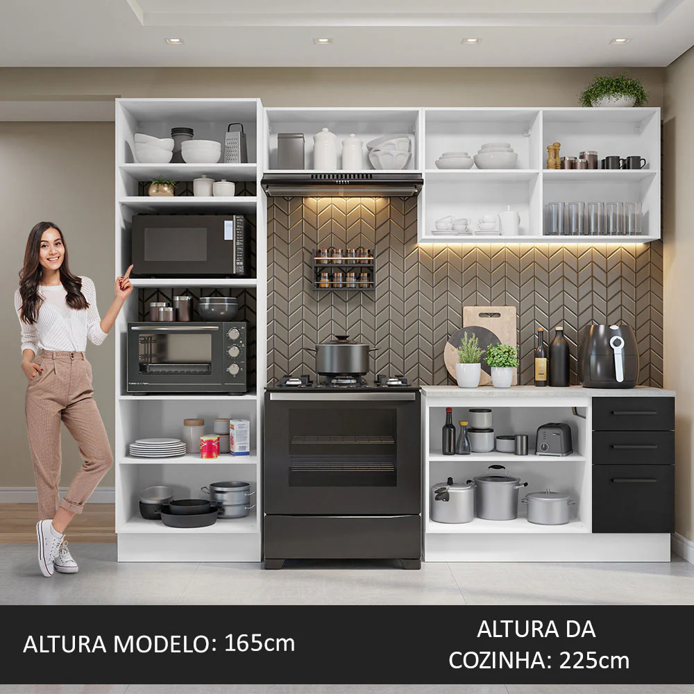 Armário de  Cozinha Completa 270cm Branco/Preto Agata Madesa 07 - Image 5