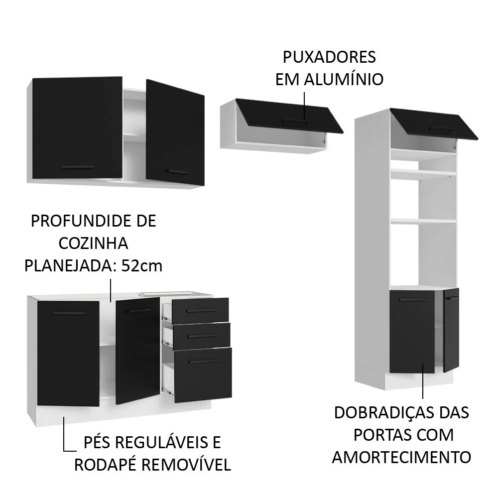 Armário de  Cozinha Completa 270cm Branco/Preto Agata Madesa 08 - Image 4
