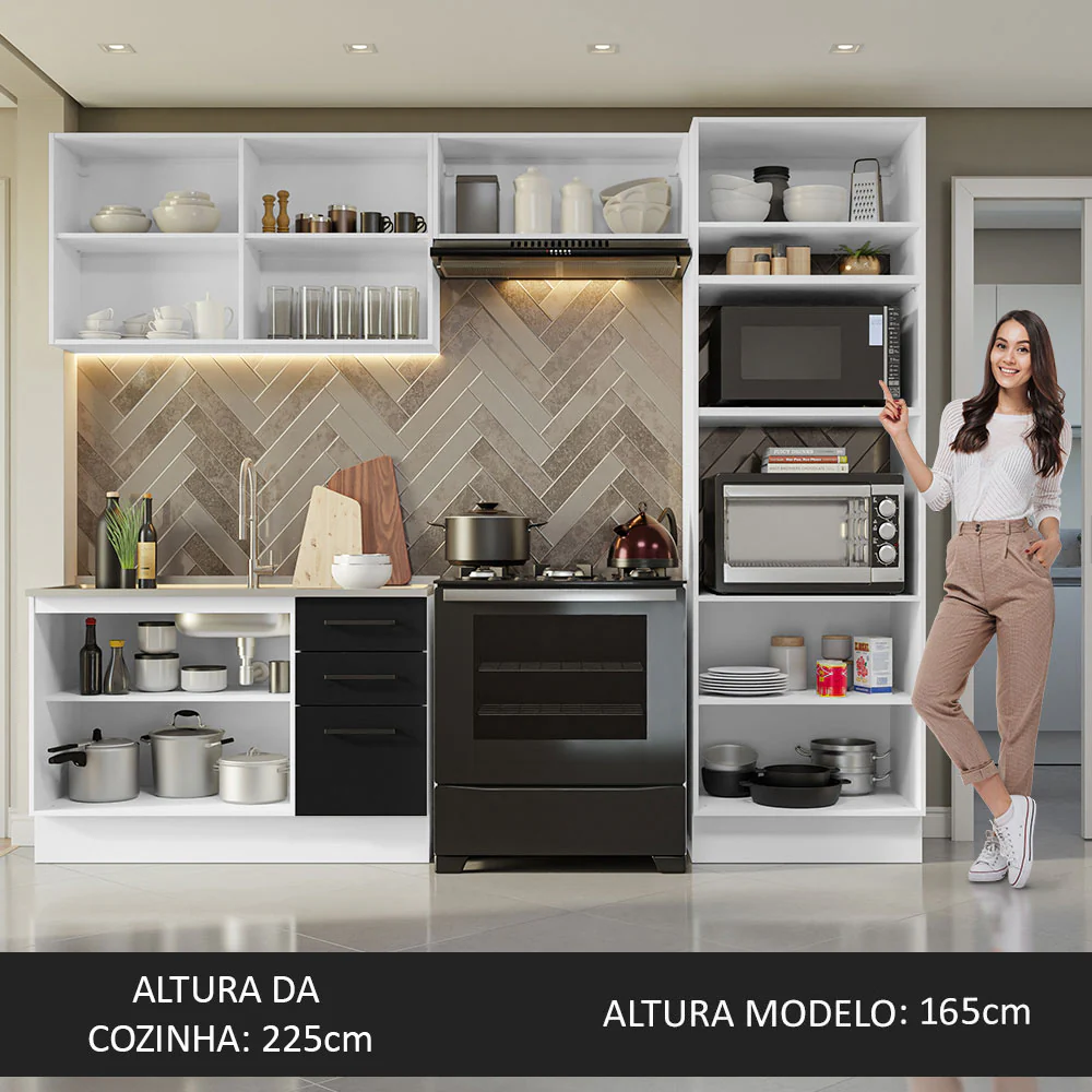 Armário de  Cozinha Completa 270cm Branco/Preto Agata Madesa 08 - Image 5