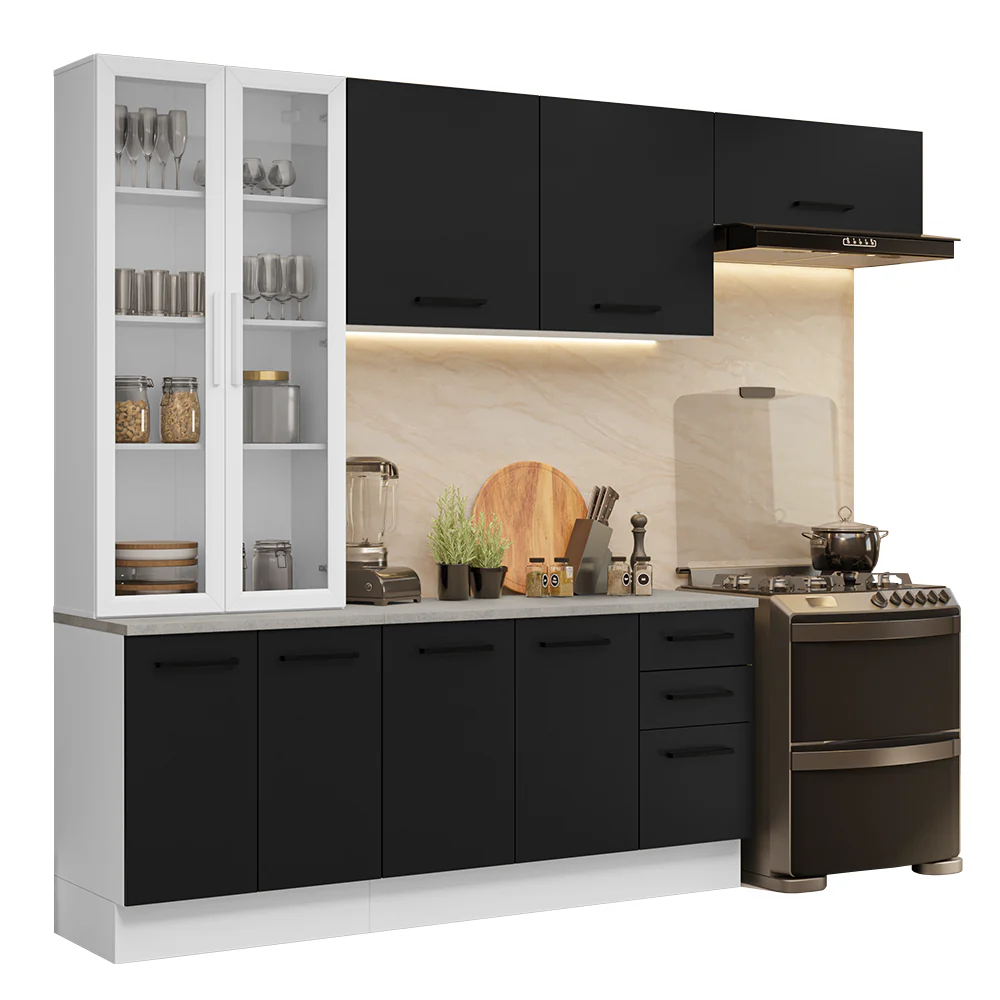 Armário de Cozinha Completa 270cm Branco/Preto Agata Madesa 11 - Image 2