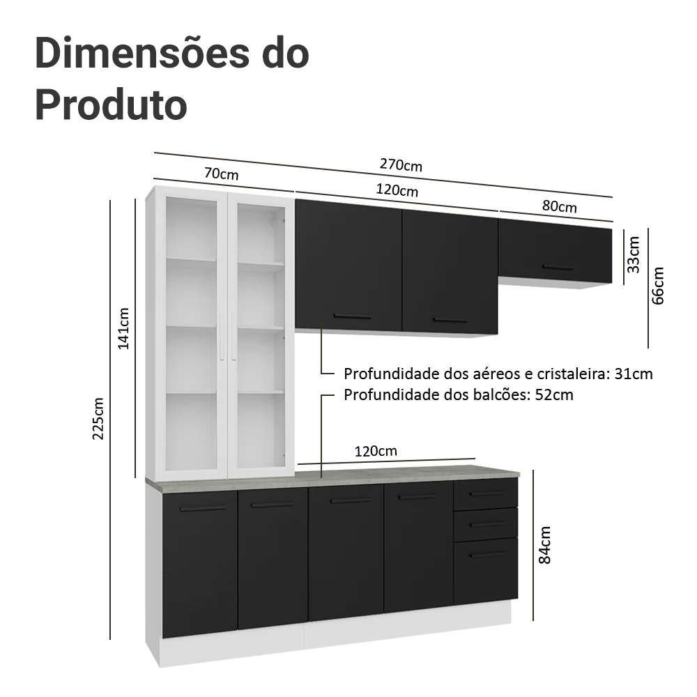 Armário de Cozinha Completa 270cm Branco/Preto Agata Madesa 11 - Image 3