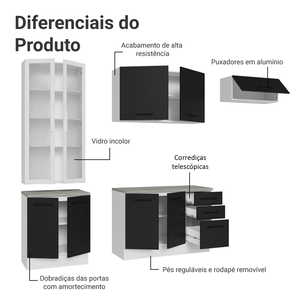 Armário de Cozinha Completa 270cm Branco/Preto Agata Madesa 11 - Image 4