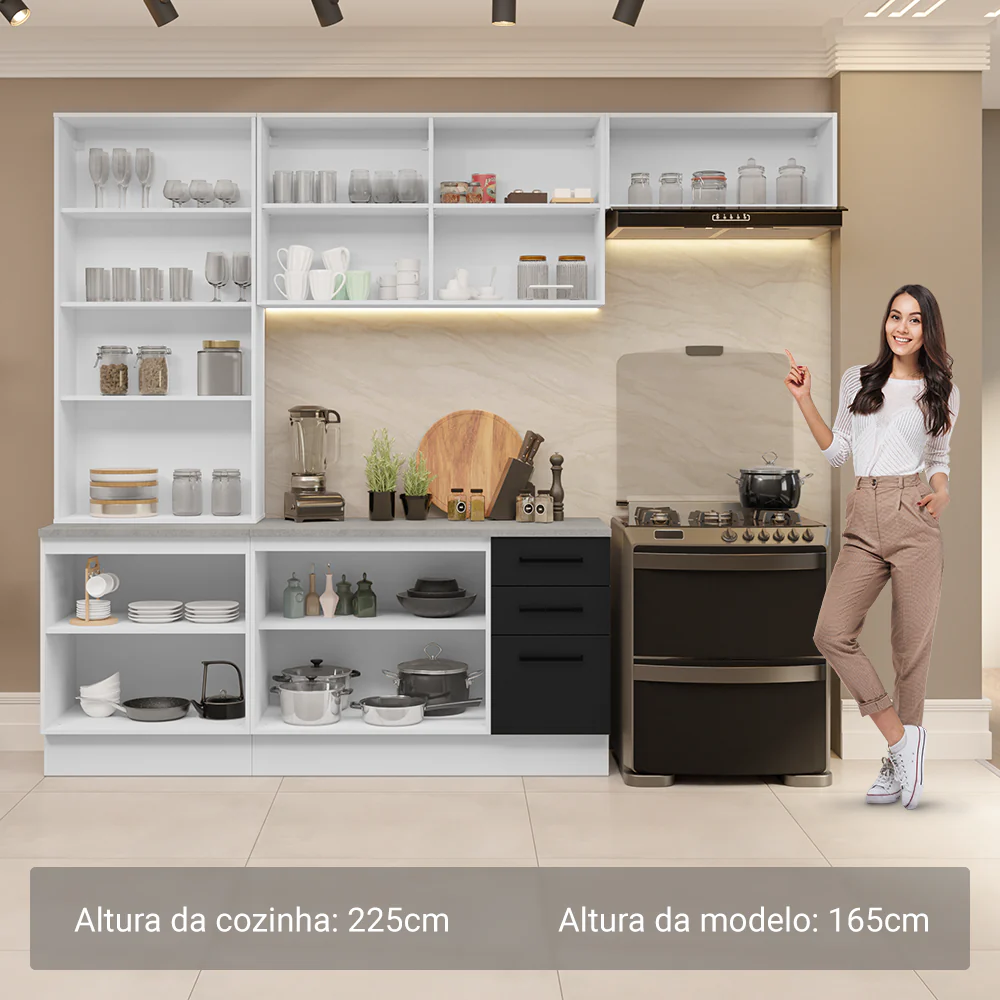 Armário de Cozinha Completa 270cm Branco/Preto Agata Madesa 11 - Image 5
