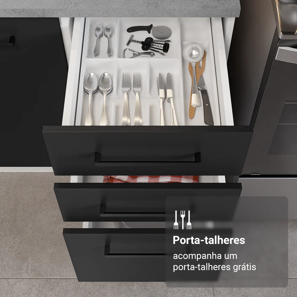 Armário de Cozinha Completa 270cm Branco/Preto Agata Madesa 11 - Image 8