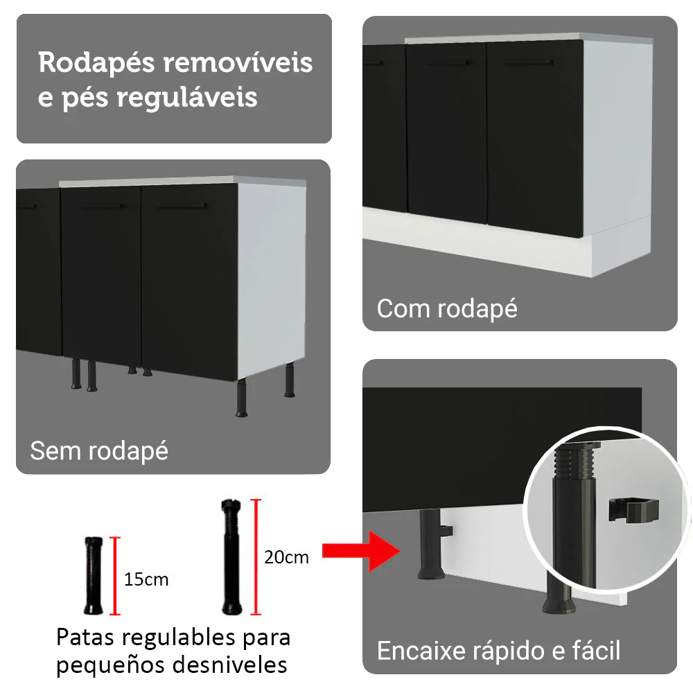 Armário de Cozinha Completa 270cm Branco/Preto Agata Madesa 11 - Image 9