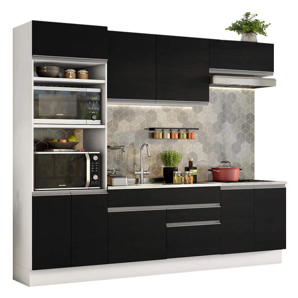 Armário de Cozinha Completa 270cm Branco/Preto Glamy Madesa 13 - Image 2