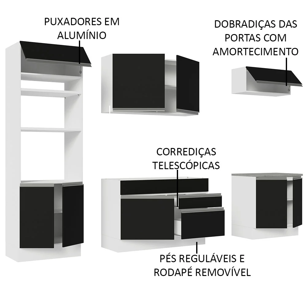 Armário de Cozinha Completa 270cm Branco/Preto Glamy Madesa 13 - Image 4