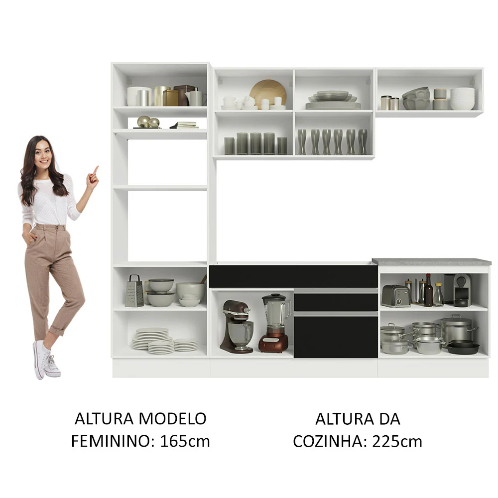Armário de Cozinha Completa 270cm Branco/Preto Glamy Madesa 13 - Image 5