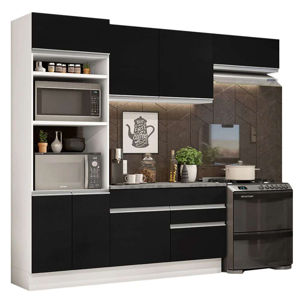 Armário de Cozinha Completa 270cm Branco/Preto Glamy Madesa 14 - Image 2