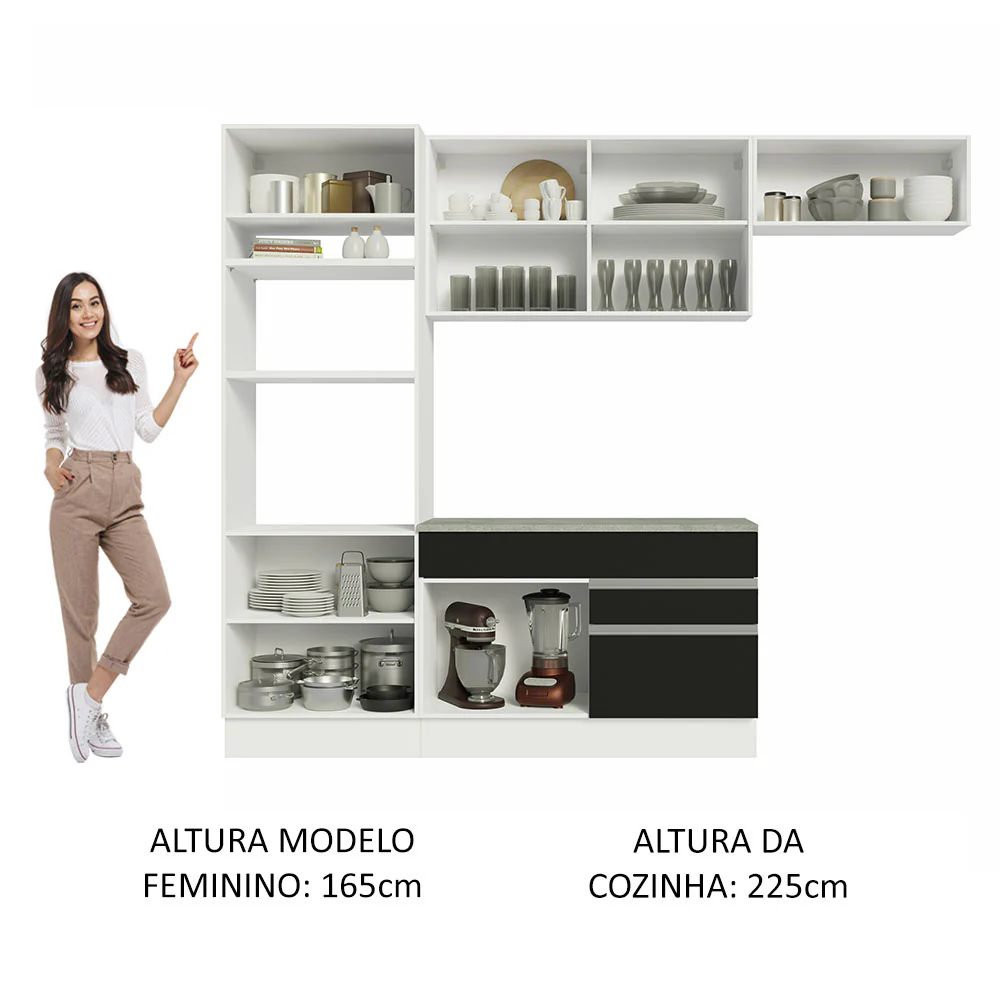 Armário de Cozinha Completa 270cm Branco/Preto Glamy Madesa 14 - Image 5