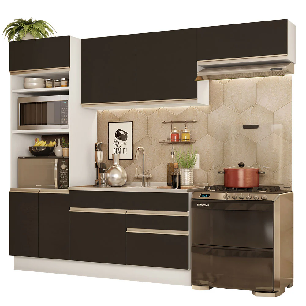 Armário de Cozinha Completa 270cm Branco/Preto Glamy Madesa 15 - Image 2