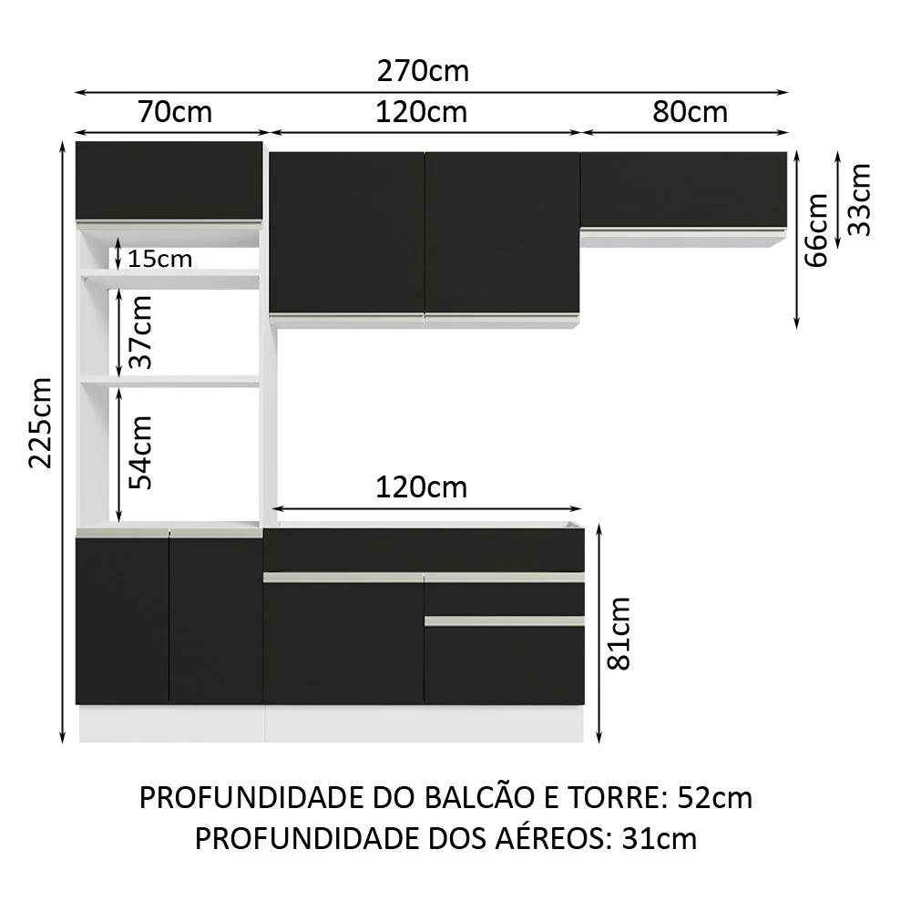 Armário de Cozinha Completa 270cm Branco/Preto Glamy Madesa 15 - Image 3