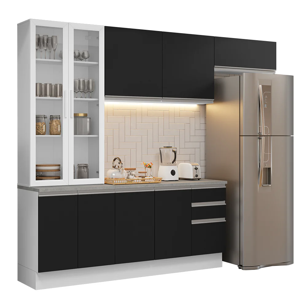 Armário de Cozinha Completa 270cm Branco/Preto Glamy Madesa 16 - Image 2