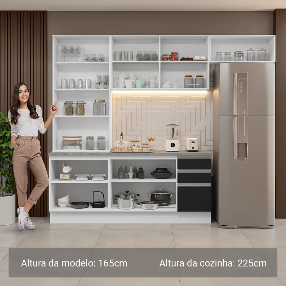 Armário de Cozinha Completa 270cm Branco/Preto Glamy Madesa 16 - Image 5