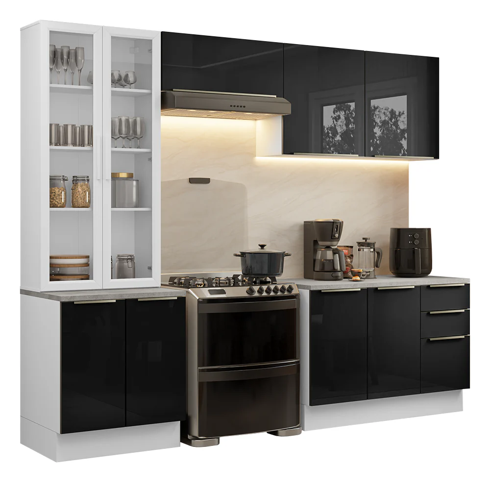 Armário de Cozinha Completa 270 x 60 cm Branco/Preto Lux Madesa 04 - Image 2