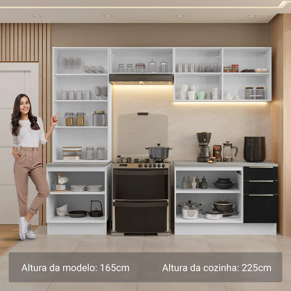 Armário de Cozinha Completa 270 x 60 cm Branco/Preto Lux Madesa 04 - Image 5