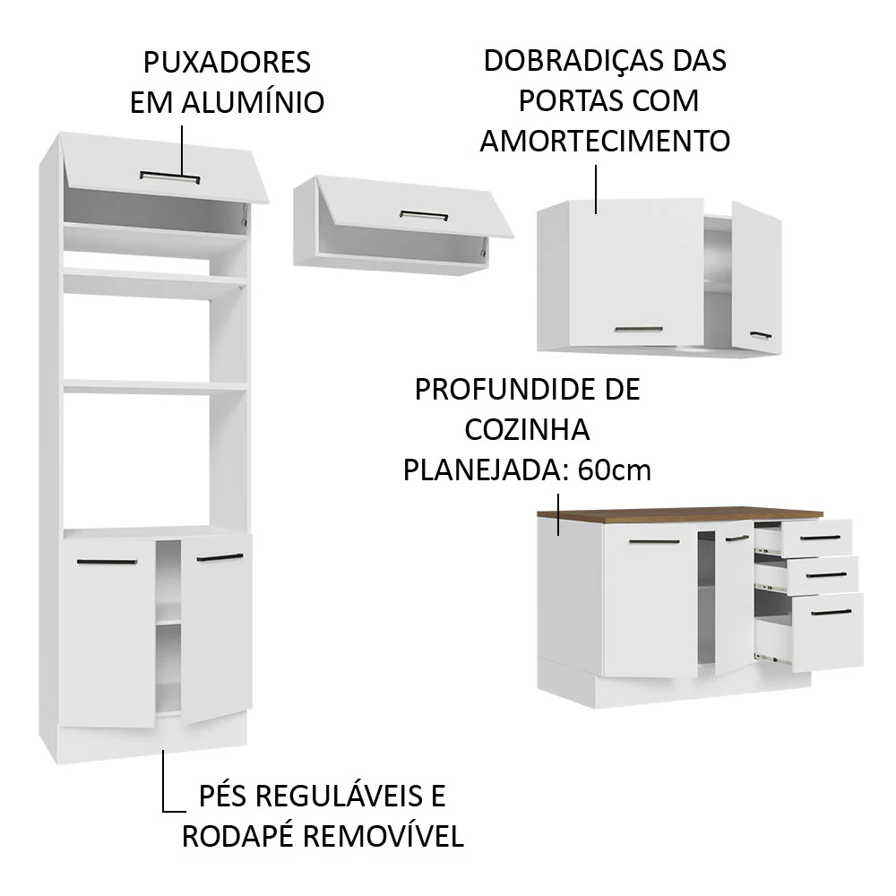 Armário de Cozinha Completa 270cm Branco/Rustic 60cm de Profundidade Agata Madesa 09 - Image 4