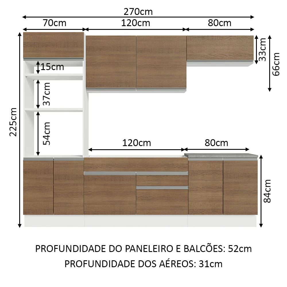 Armário de Cozinha Completa 270cm Branco/Rustic Glamy Madesa 13 - Image 3