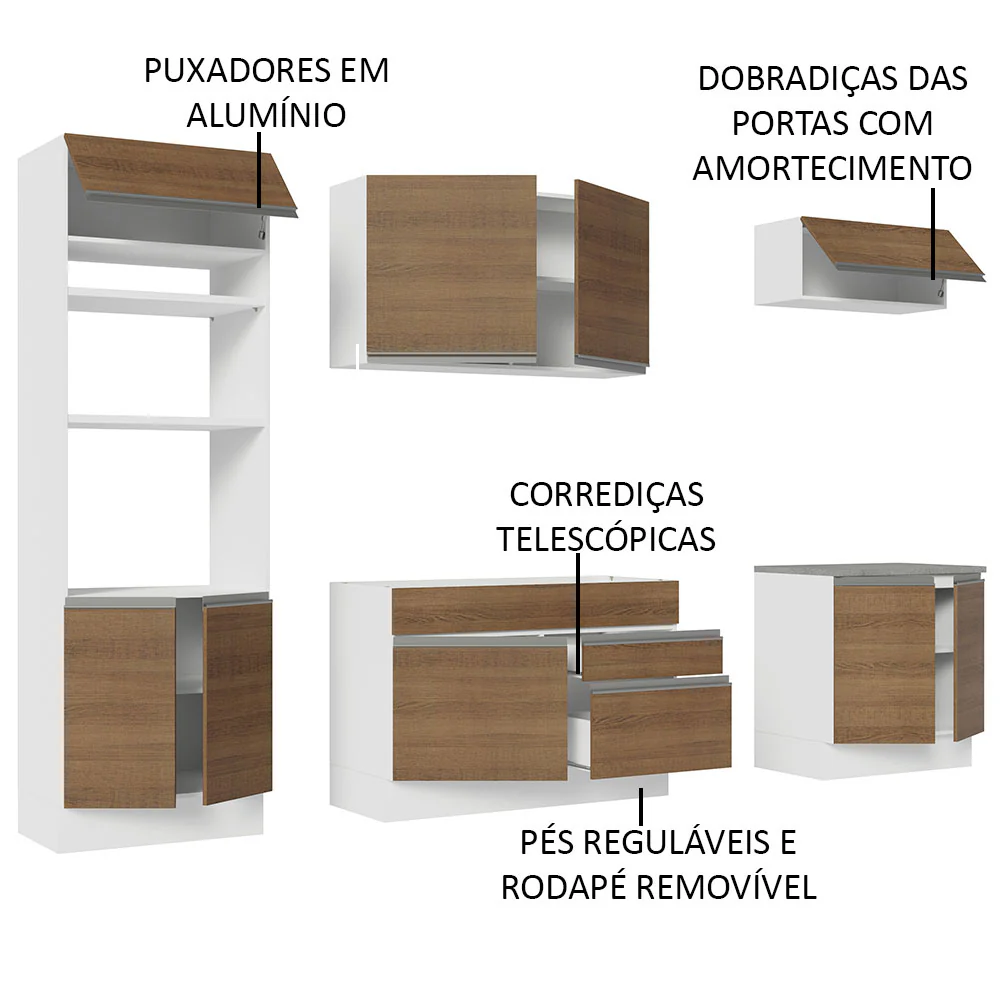 Armário de Cozinha Completa 270cm Branco/Rustic Glamy Madesa 13 - Image 4