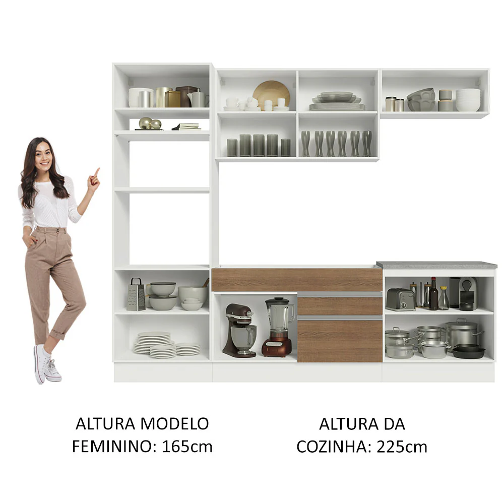 Armário de Cozinha Completa 270cm Branco/Rustic Glamy Madesa 13 - Image 5