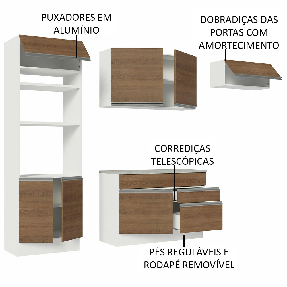 Armário de Cozinha Completa 270cm Branco/Rustic Glamy Madesa 14 - Image 4