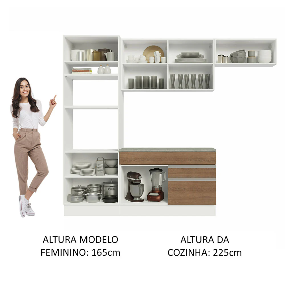 Armário de Cozinha Completa 270cm Branco/Rustic Glamy Madesa 14 - Image 5