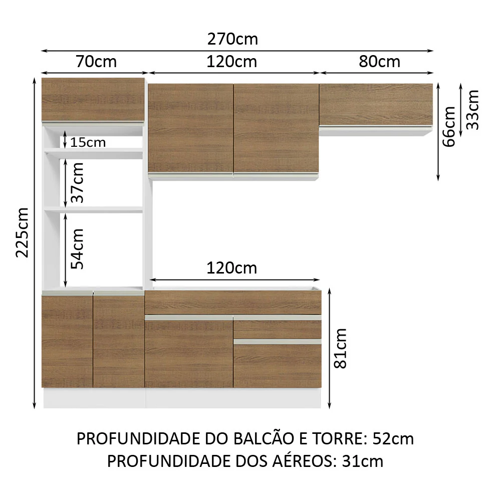 Armário de Cozinha Completa 270cm Branco/Rustic Glamy Madesa 15 - Image 3