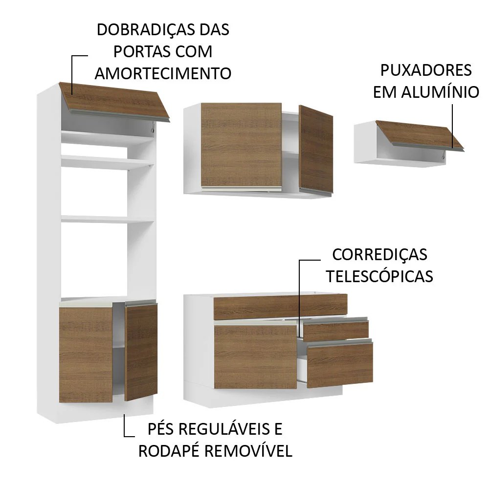 Armário de Cozinha Completa 270cm Branco/Rustic Glamy Madesa 15 - Image 4