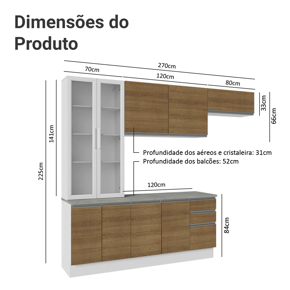 Armário de Cozinha Completa 270cm Branco/Rustic Glamy Madesa 16 - Image 3