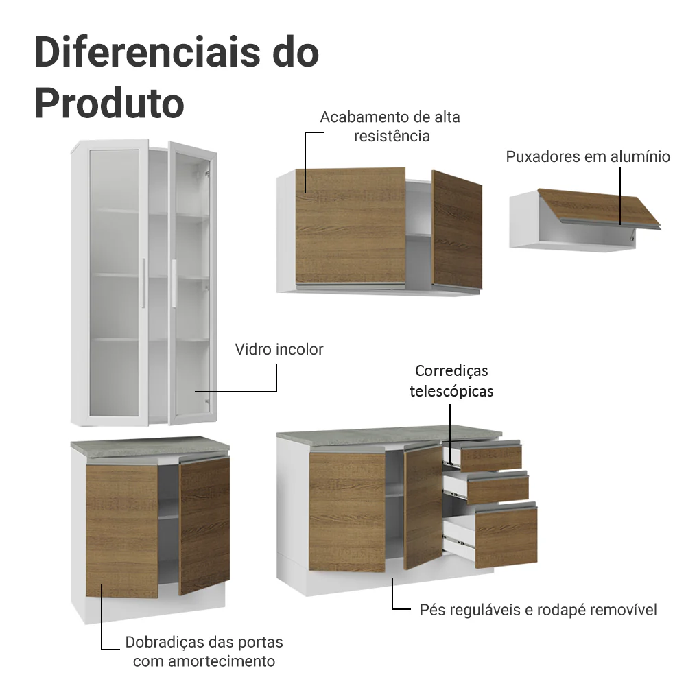 Armário de Cozinha Completa 270cm Branco/Rustic Glamy Madesa 16 - Image 4