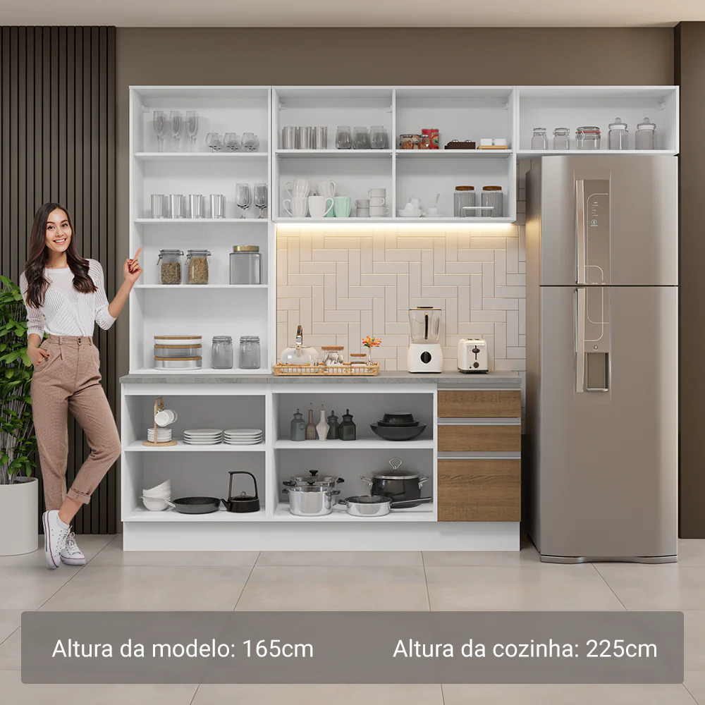 Armário de Cozinha Completa 270cm Branco/Rustic Glamy Madesa 16 - Image 5