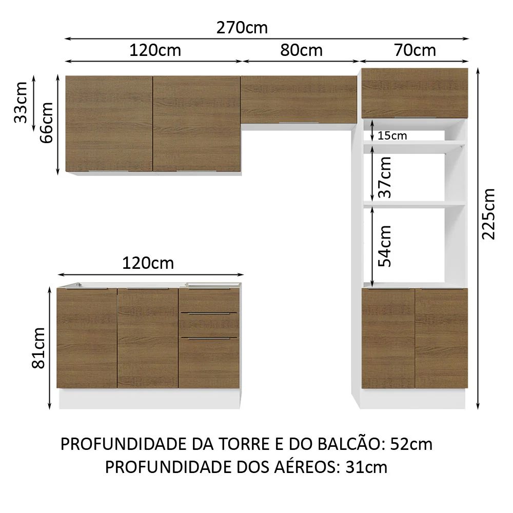Armário de Cozinha Completa 270cm Branco/Rustic Stella Madesa 05 - Image 3