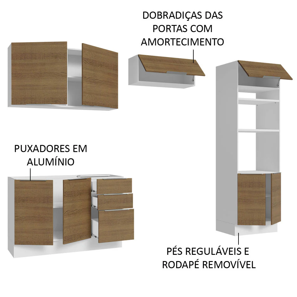 Armário de Cozinha Completa 270cm Branco/Rustic Stella Madesa 05 - Image 4
