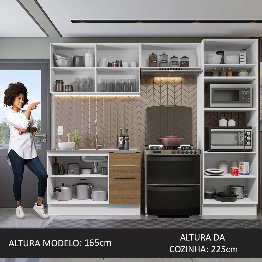 Armário de Cozinha Completa 270cm Branco/Rustic Stella Madesa 05 - Image 5