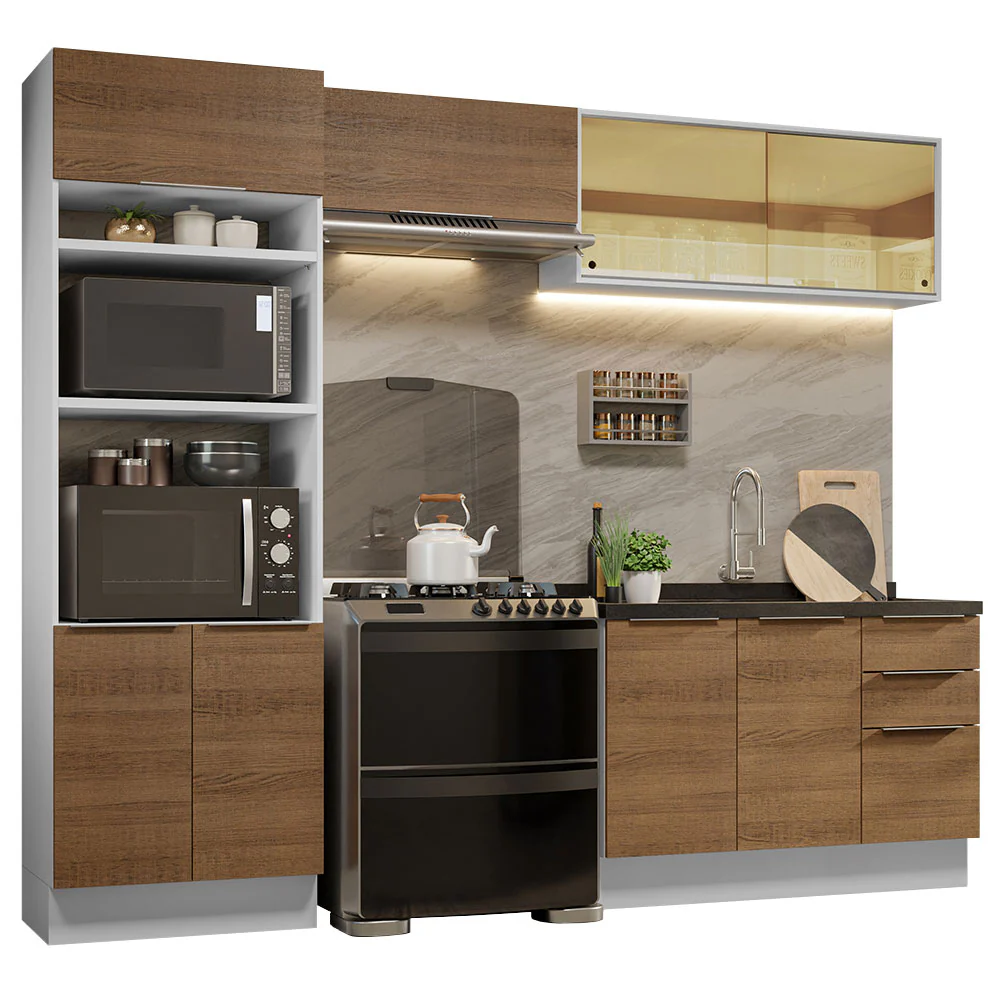 Armário de Cozinha Completa 270cm Branco/Rustic Stella Madesa 06 - Image 2