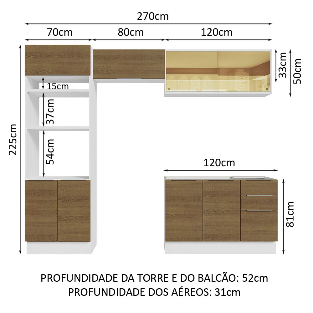 Armário de Cozinha Completa 270cm Branco/Rustic Stella Madesa 06 - Image 3