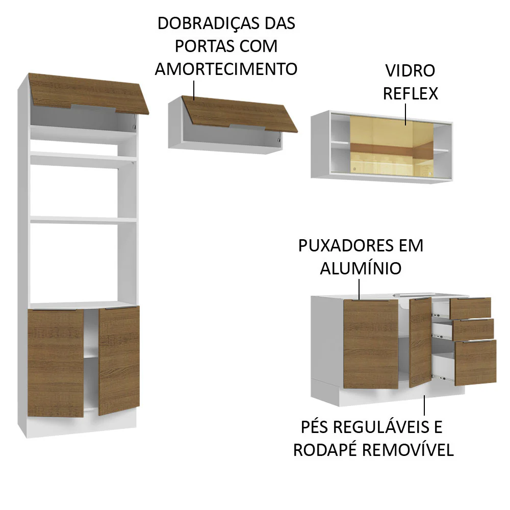 Armário de Cozinha Completa 270cm Branco/Rustic Stella Madesa 06 - Image 4
