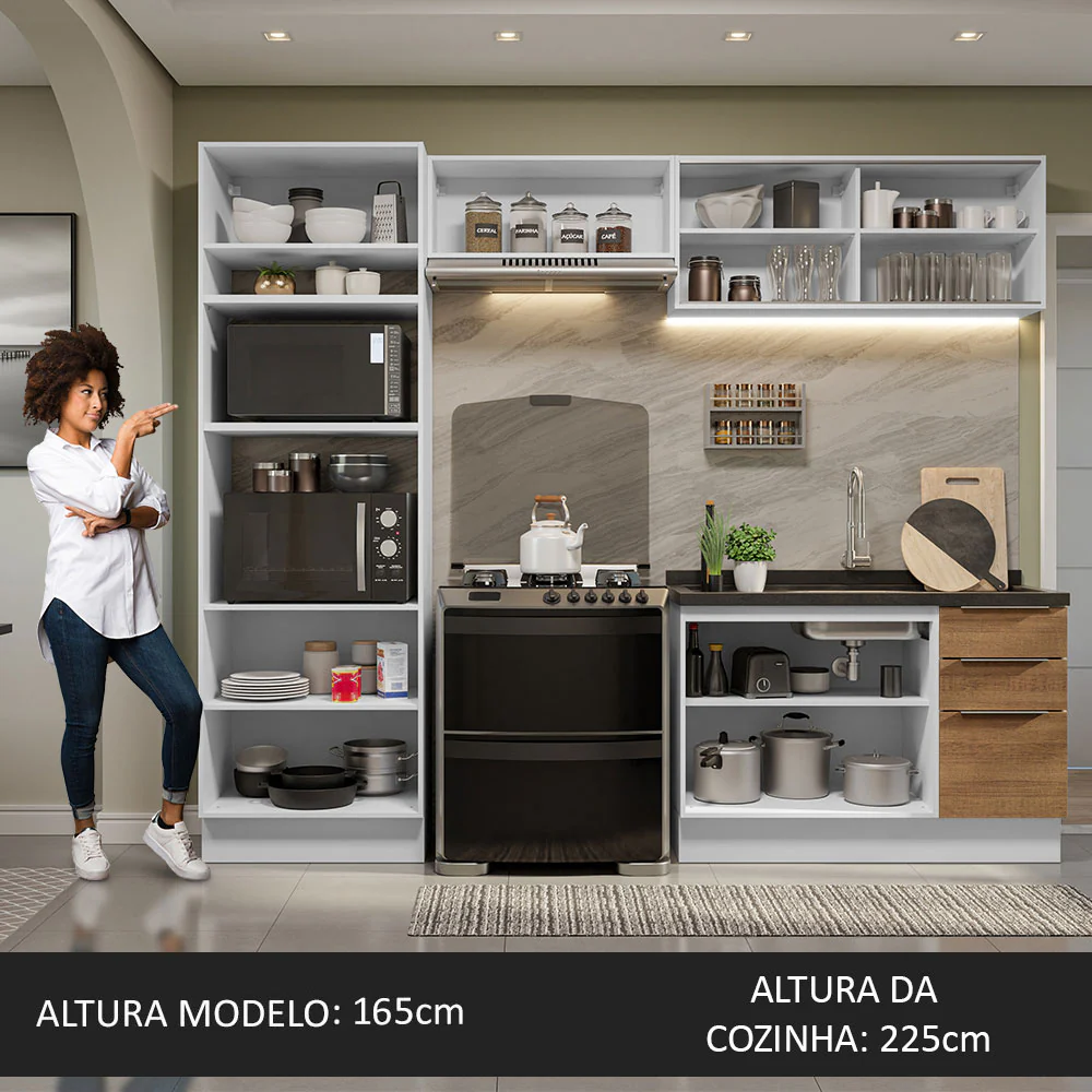 Armário de Cozinha Completa 270cm Branco/Rustic Stella Madesa 06 - Image 5