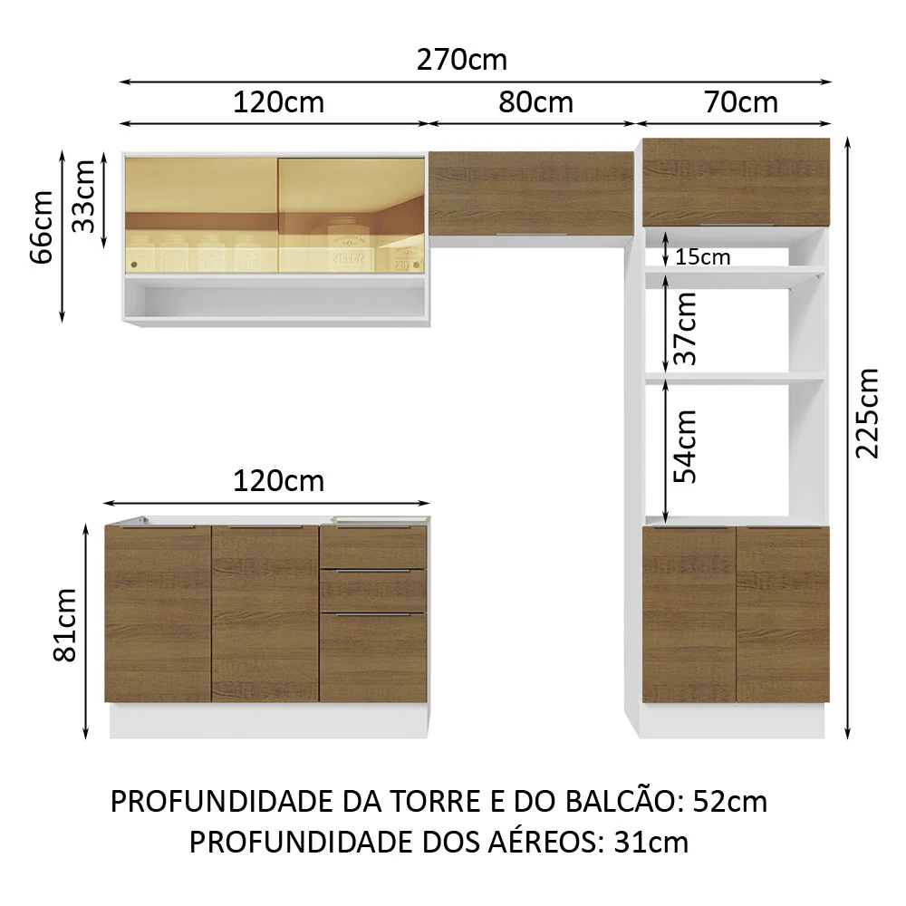 Armário de Cozinha Completa 270cm Branco/Rustic Stella Madesa 07 - Image 3