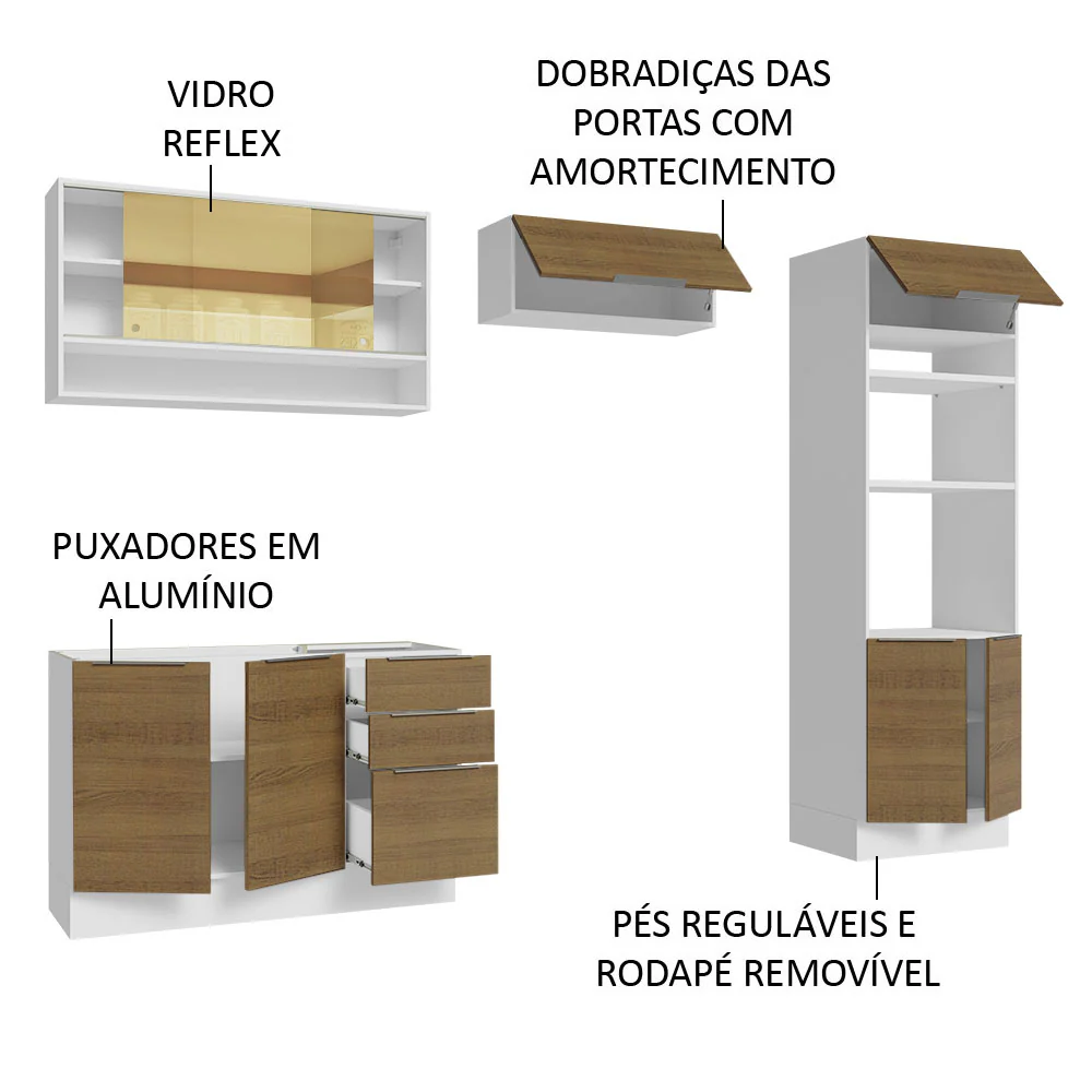 Armário de Cozinha Completa 270cm Branco/Rustic Stella Madesa 07 - Image 4