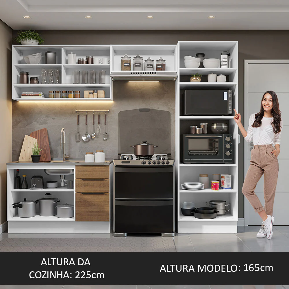 Armário de Cozinha Completa 270cm Branco/Rustic Stella Madesa 07 - Image 5