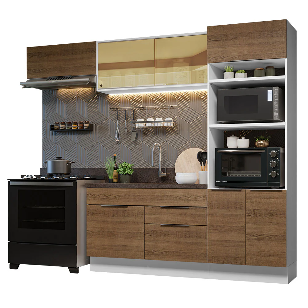 Armário de Cozinha Completa 270cm Branco/Rustic Stella Madesa 08 - Image 2