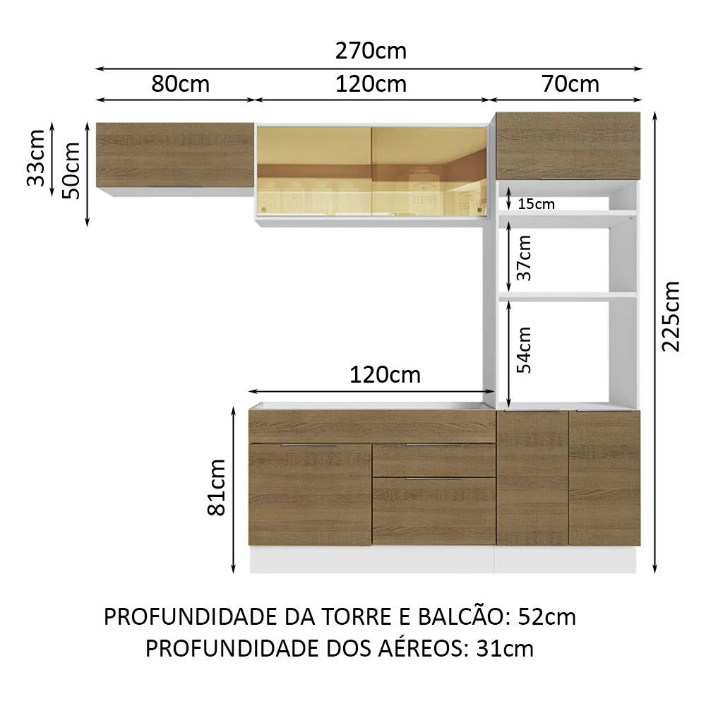 Armário de Cozinha Completa 270cm Branco/Rustic Stella Madesa 08 - Image 3